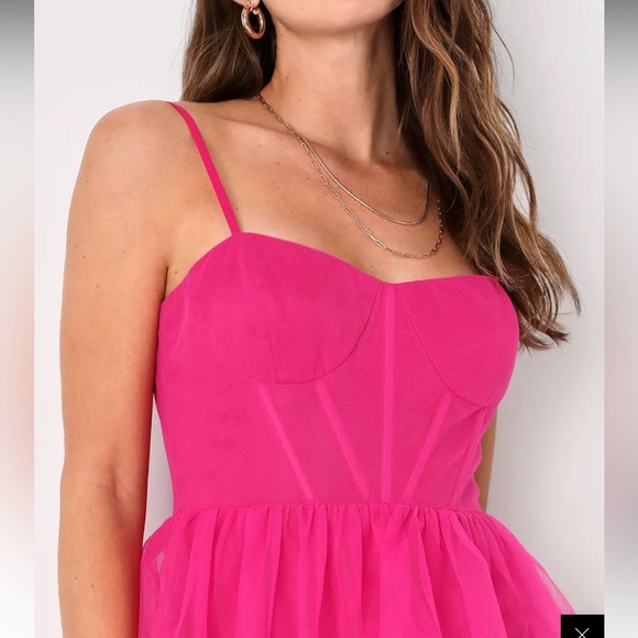 Lulu’s Rule the Runway Hot Pink BarbieCore Tulle Bustier Tiered MaxiDress NWOT M - Picture 4 of 15